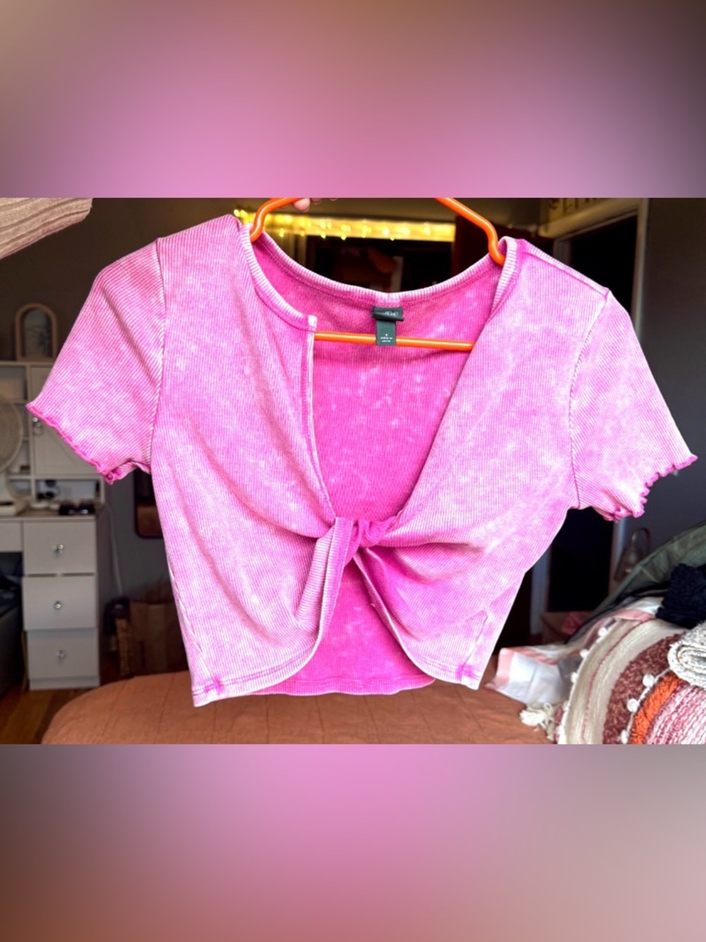 wild fable Pink Tie-Front Ribbed Crop Top